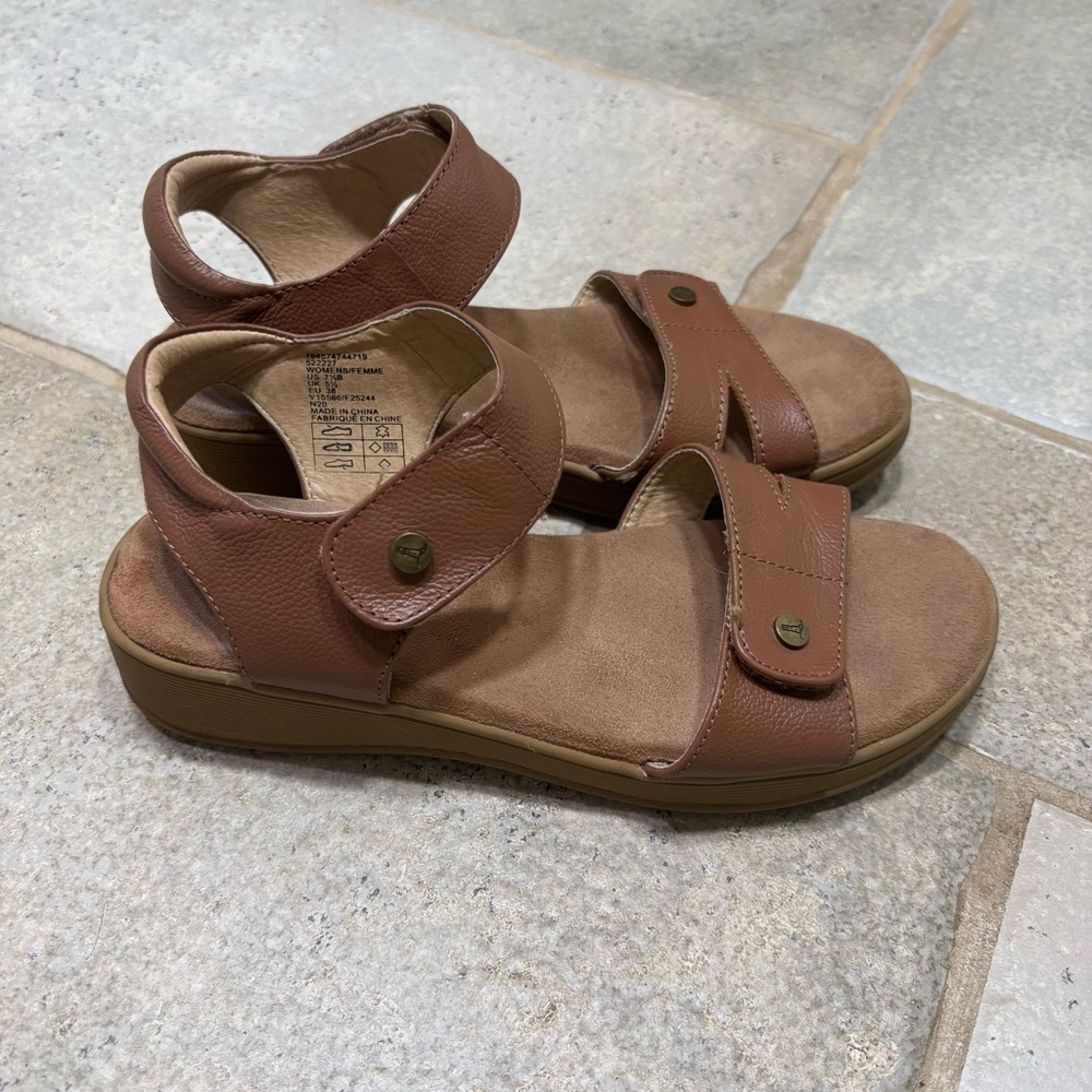 Lands' End Comfort Adjustable Leather Sandals Women’s 7.5 Brown